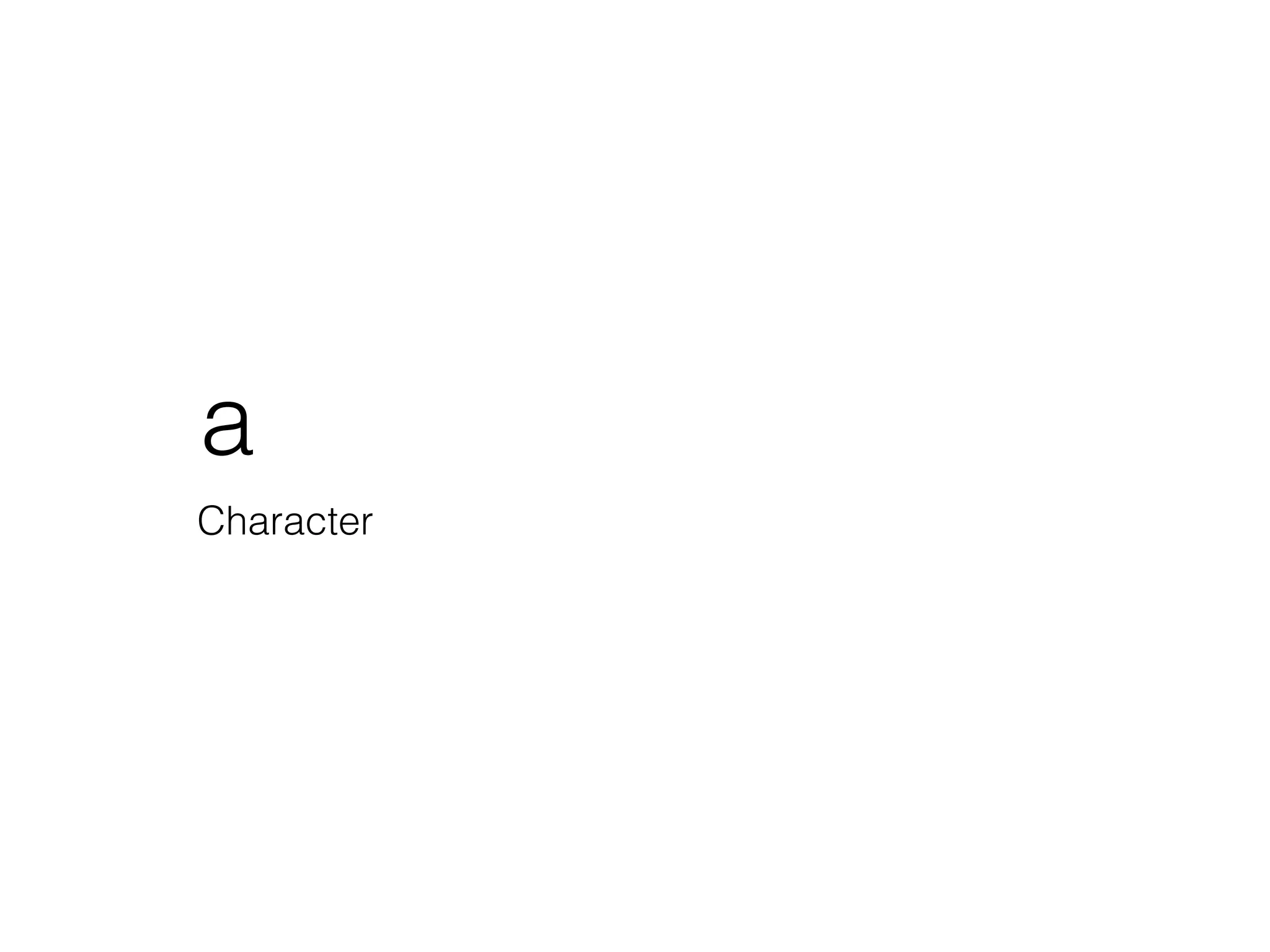 a -> U+0061
Character Unicode Code Point
 