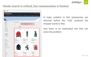 © Unic - Page 13
Onsite search is critical, but customisation is limited
A major problem is that accessories are
returned before the "real" products the
shopper wants to find.
And there is no hardcoded rule that can
solve this problem.
 