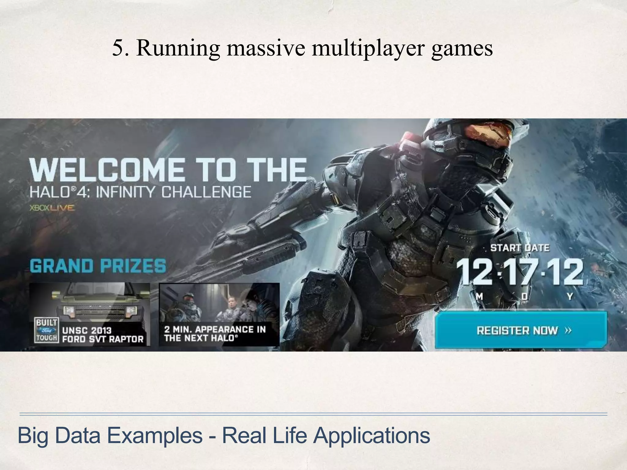5. Running massive multiplayer games
Big Data Examples - Real Life Applications
 