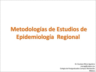 Metodologías de Estudios de
 Epidemiología Regional



                                    Dr. Gustavo Mora Aguilera
                                           morag@colpos.mx
                 Colegio de Postgraduados Campus Montecillo
                                                      México
 