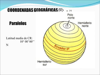 Paralelos Latitud media de CR:  10° 00’ 00’’ N 