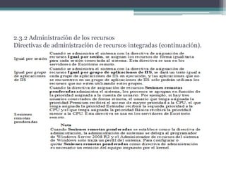2.3.2 Administración de los recursos
Directivas de administración de recursos integradas (continuación).
 
