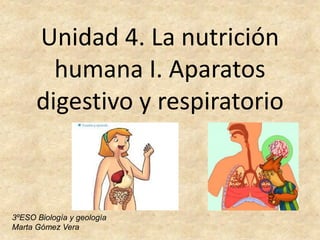 Unidad 4. La nutrición
humana I. Aparatos
digestivo y respiratorio
3ºESO Biología y geología
Marta Gómez Vera
 