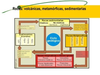 Rocas: volcánicas, metamórficas, sedimentarias 