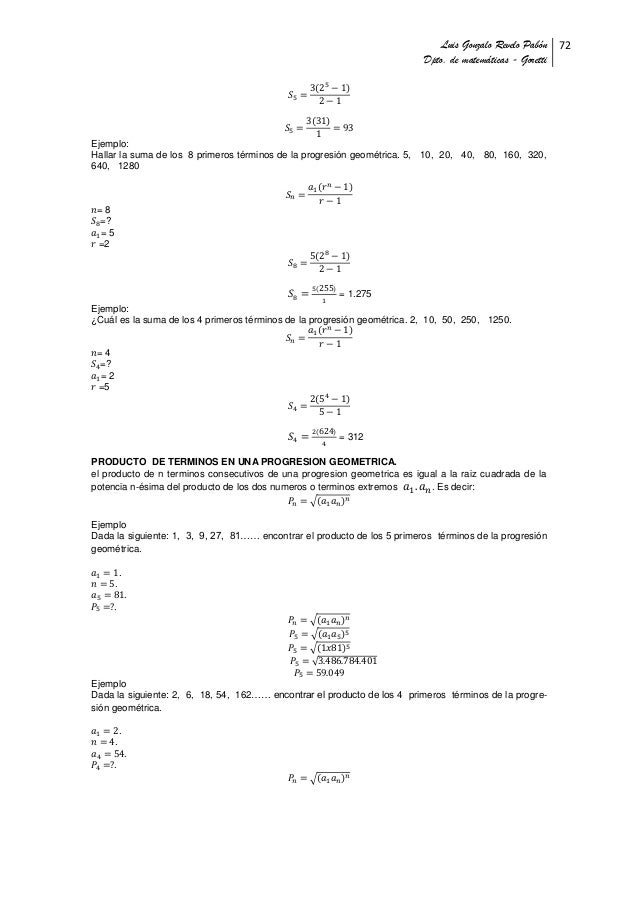 Unidad 7 Progresion Geometrica Gonzalo Revelo Pabon