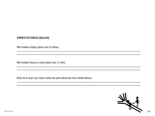 ACETATO No. 68 ASPECTO FISICO (SALUD) Mis metas a largo plazo son (5 años) _______________________________________________________________________________________ _______________________________________________________________________________________ Mis metas físicas a corto plazo son (1 año) _______________________________________________________________________________________ _______________________________________________________________________________________ Esto es lo que voy hacer cada día para alcanzar mis metas físicas: _______________________________________________________________________________________ _______________________________________________________________________________________ 203 