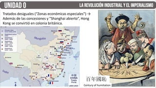 Tratados desiguales (“Zonas económicas especiales”) →
Además de las concesiones y “Shanghai abierto”, Hong
Kong se convirtió en colonia británica.
Century of humiliation
百年國恥
 