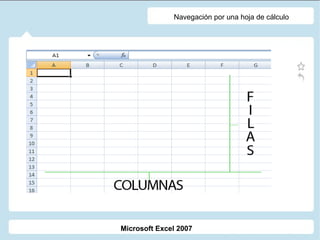 Navegación por una hoja de cálculo Microsoft Excel 2007 