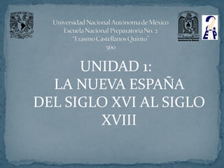 UNIDAD 1:
  LA NUEVA ESPAÑA
DEL SIGLO XVI AL SIGLO
        XVIII
 