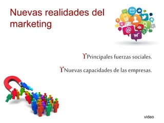 Nuevas realidades del 
marketing 
Principales fuerzas sociales. 
Nuevas capacidades de las empresas. 
video 
 