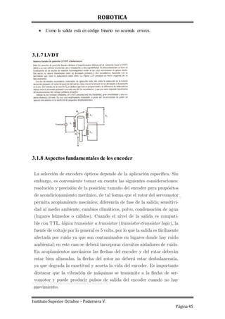 ROBOTICA
Instituto Superior Octubre – Pedernera V.
Página 45
 Como la salida está en código binario no acumula errores.
3.1.7 LVDT
3.1.8 Aspectos fundamentales de los encoder
 
