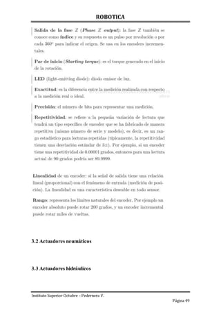 ROBOTICA
Instituto Superior Octubre – Pedernera V.
Página 49
3.2 Actuadores neumáticos
3.3 Actuadores hidráulicos
 