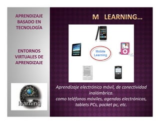 La relación entre E,
B y M learning
radica en la
multimedia y
telemática como
herramienta de
interacción entre lo
tradicio...