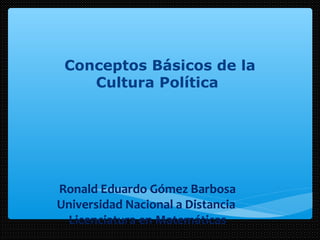 Ronald Eduardo Gómez Barbosa
Universidad Nacional a Distancia
Licenciatura en Matemáticas
Conceptos Básicos de la
Cultura Política
 