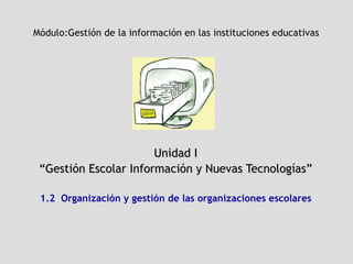 Módulo: Gestión de la información en las instituciones educativas   Unidad I “ Gestión Escolar Información y Nuevas Tecnologías” 1.2  Organización y gestión de las organizaciones escolares 