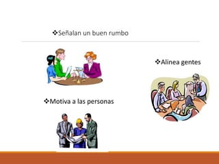 Señalan un buen rumbo
Motiva a las personas
Alinea gentes
 