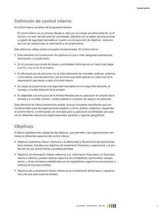 Resumen ejecutivo COSO 2013 - Control Interno - Marco Integrado | PDF