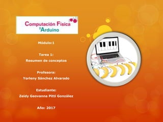 Módulo:1
Tarea 1:
Resumen de conceptos
Profesora:
Yorleny Sánchez Alvarado
Estudiante:
Zeidy Geovanna Pitti González
Año: 2017
 