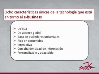 6
Ocho características únicas de la tecnología que está
en torno al e-business
 