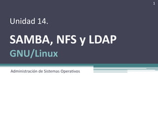 Unidad 14.
SAMBA, NFS y LDAP
GNU/Linux
Administración de Sistemas Operativos
1
 