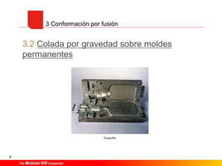 9
3.2 Colada por gravedad sobre moldes
permanentes
3 Conformación por fusión
Coquilla.
 