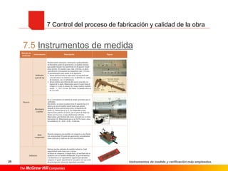25
7.5 Instrumentos de medida
Instrumentos de medida y verificación más empleados.
7 Control del proceso de fabricación y calidad de la obra
 