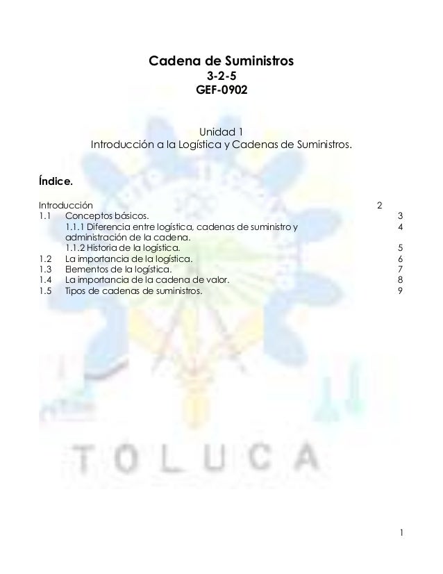 Cadena de Suministros. Unidad 1 Introducción a la