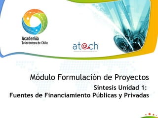 Módulo Formulación de Proyectos Síntesis Unidad 1:  Fuentes de Financiamiento Públicas y Privadas 