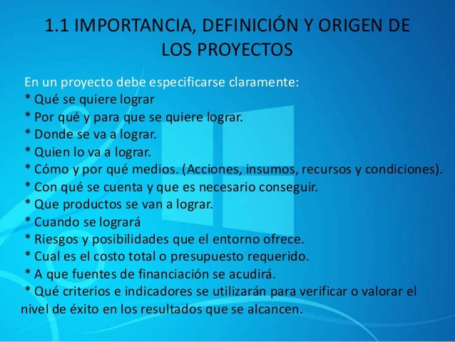 CONCEPTOS E IMPORTANCIA DE LOS PROYECTOS DE INVERSION