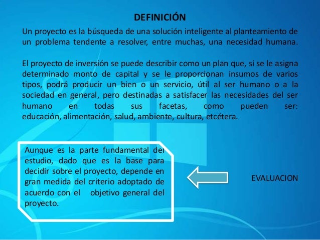 CONCEPTOS E IMPORTANCIA DE LOS PROYECTOS DE INVERSION