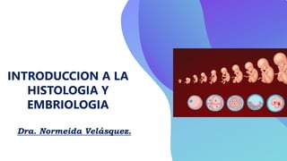 INTRODUCCION A LA
HISTOLOGIA Y
EMBRIOLOGIA
Dra. Normeida Velásquez.
 