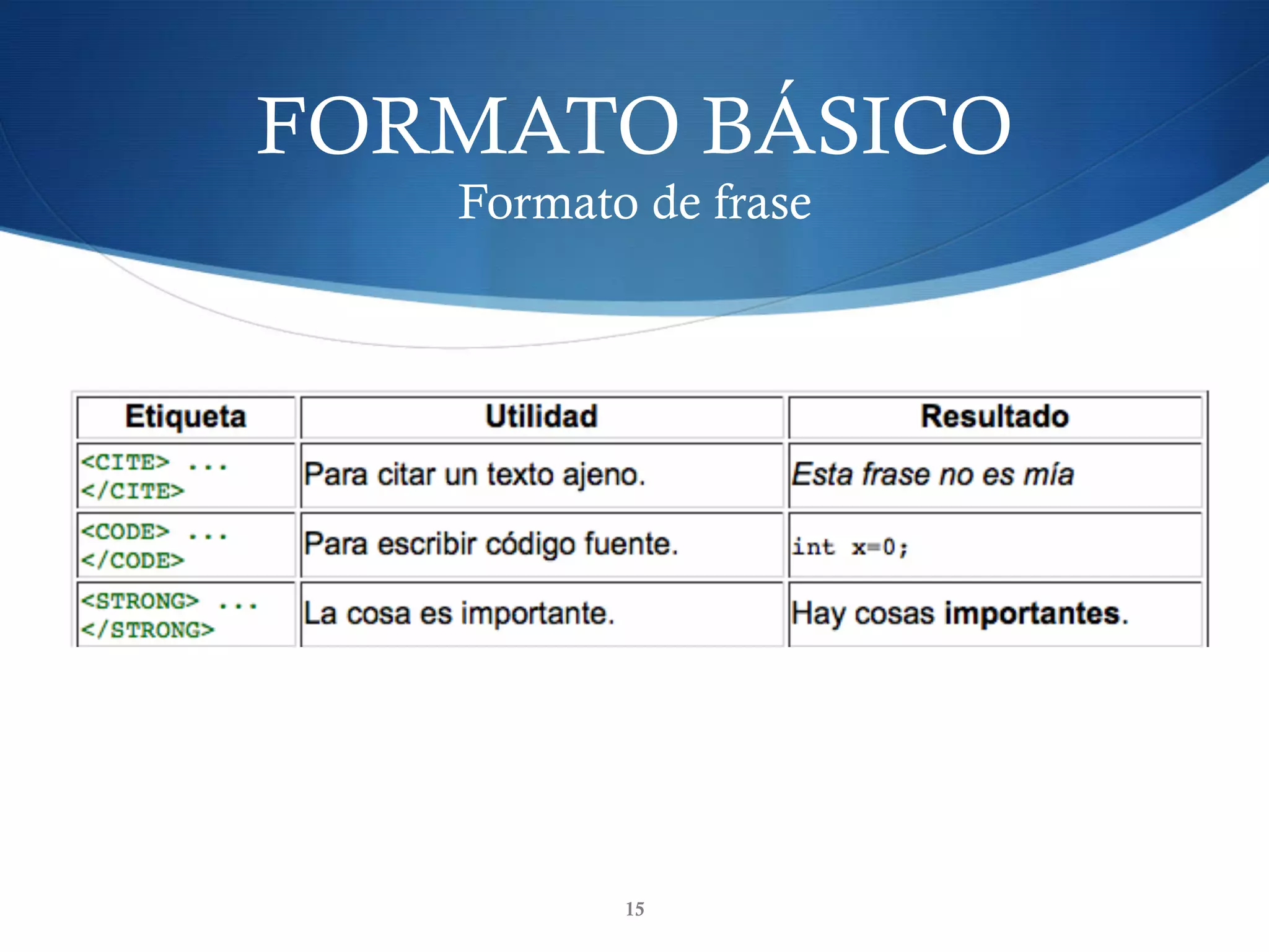 FORMATO BÁSICO
Formato de frase
15
 