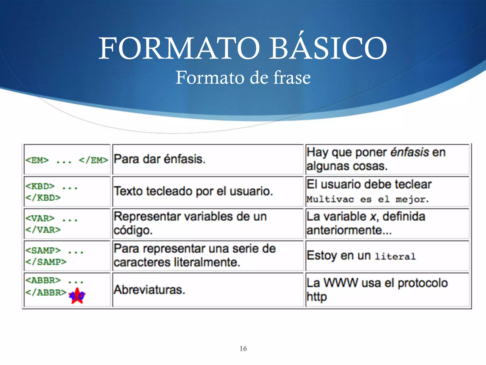 FORMATO BÁSICO
Formato de frase
16
 