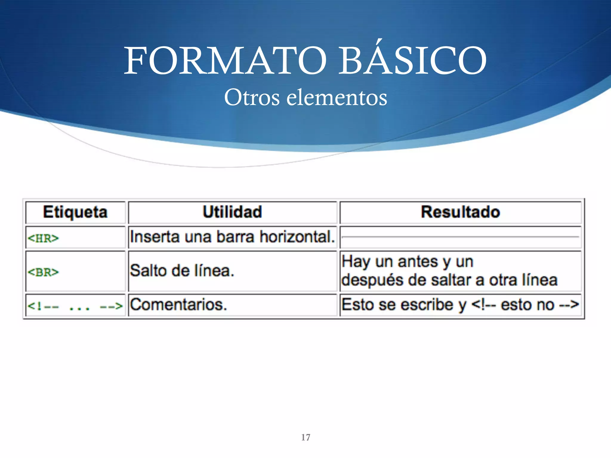 FORMATO BÁSICO
Otros elementos
17
 