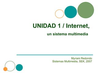 Myriam Redondo Sistemas Multimedia, SEK, 2007 UNIDAD 1 / Internet, un sistema multimedia   