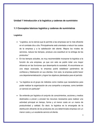 Unidad 1 logistica y cadena de suministro | DOC