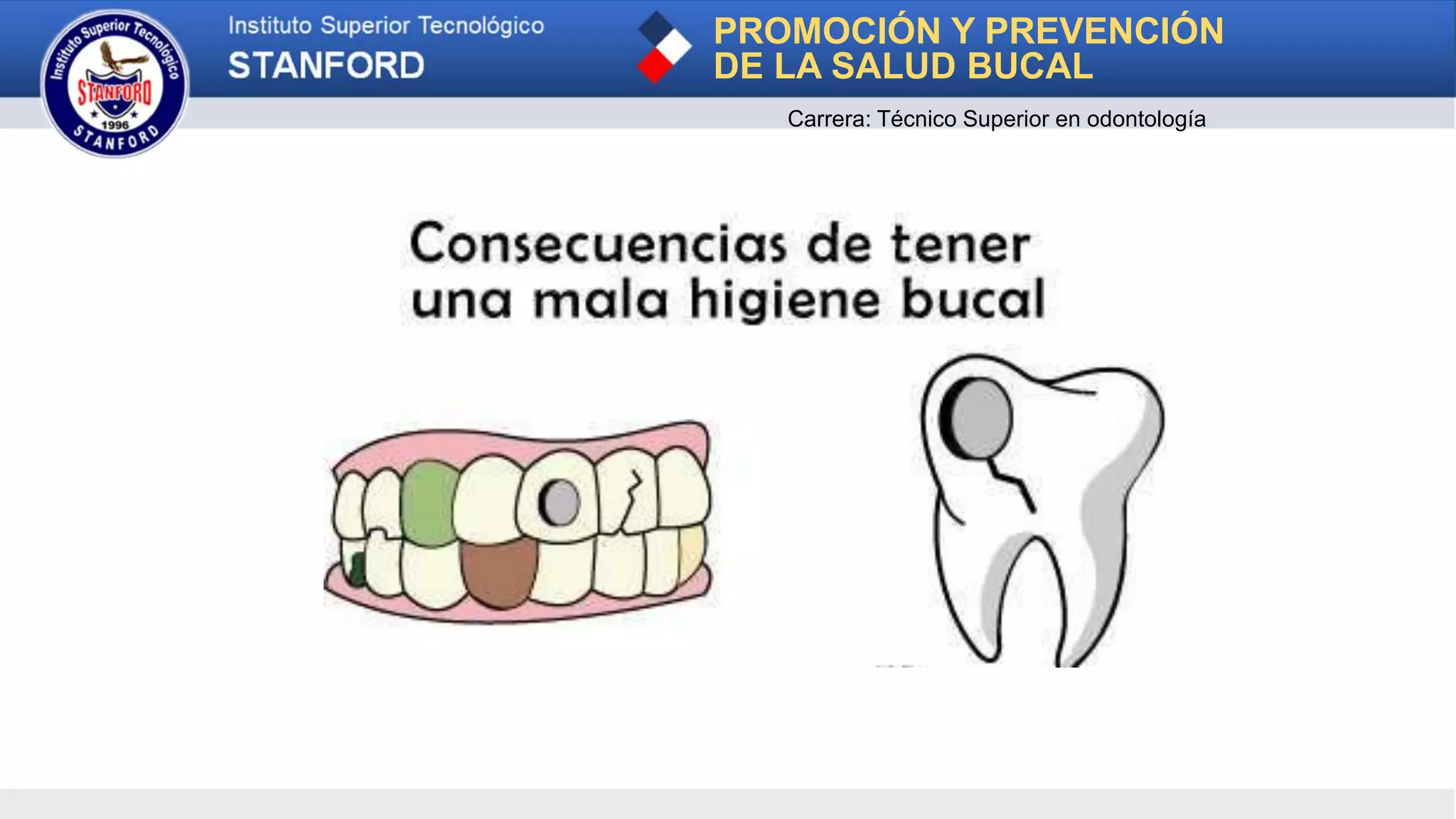 PROMOCIÓN Y PREVENCIÓN
DE LA SALUD BUCAL
Carrera: Técnico Superior en odontología
 
