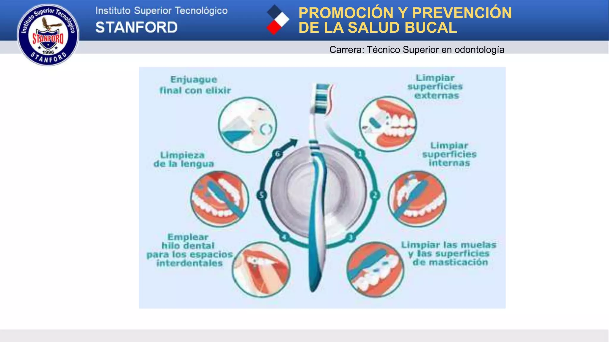 PROMOCIÓN Y PREVENCIÓN
DE LA SALUD BUCAL
Carrera: Técnico Superior en odontología
 