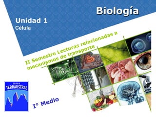 I° Medio
BiologíaBiología
Unidad 1
II Semestre Lecturas relacionadas a
mecanismos de transporte
Célula
 