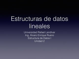 Estructuras de datos
lineales
Universidad Rafael Landívar
Ing. Álvaro Enrique Ruano
Estructura de Datos I
Unidad 2
 