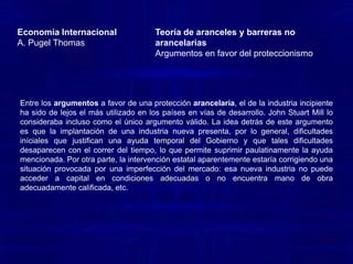 Economía InternacionalChacholiades Miltiades2da. Edición Mc. Graw HillCOMERCIO INTERNACIONALInstrumentos de política comercialDumping. Es una discriminación de precios internacionales.Dumping persistente. El monopolista maximiza sus ganancias cobrando un mayor precio a los consumidores domésticos (donde la elasticidad de demanda es baja) que a los compradores extranjeros (donde la elasticidad de demanda alta)Dumping predador o rapaz. vende en el exterior a un precio reducido por un breve tiempo. Si la política es exitosa los competidores abandonan el mercado, el productor explota el reciente adquirido poder monopolístico.Dumping esporádico. Discriminación debido a una sobreproducción, la cual es vendida a los consumidores extranjeros a precios reducidos para evitar estropear el mercado domestico.Regulaciones técnicas, administrativas y otras.Regulaciones de seguridadRegulaciones sanitariasCondiciones de marcaRequisitos de etiquetado