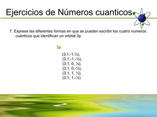 Ejercicios de Números cuanticos

7. Exprese las diferentes formas en que se pueden escribir los cuatro numeros
    cuánticos que identifican un orbital 3p

                          3p
                               (3,1,-1,½),
                               (3,1,-1,-½),
                               (3,1, 0, ½),
                               (3,1, 0,-½),
                               (3,1, 1, ½),
                               (3,1, 1,-½)
 