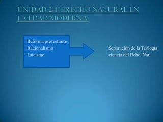 Reforma protestante
Racionalismo
Laicismo

Separación de la Teología
ciencia del Dcho. Nat.

 