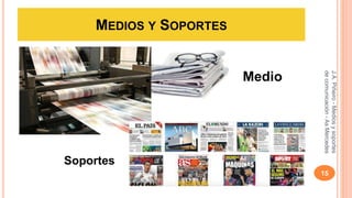 MEDIOS Y SOPORTES 
15 
J.A. Piñeiro - Medios y soportes 
de comunicación - As Mercedes 
Medio 
Soportes 
 