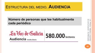 ESTRUCTURA DEL MEDIO. AUDIENCIA 
J.A. Piñeiro - Medios y soportes 
de comunicación - As Mercedes 
42 
Número de personas que lee habitualmente 
cada periódico 
 