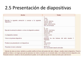 2.5 Presentación de diapositivas
 