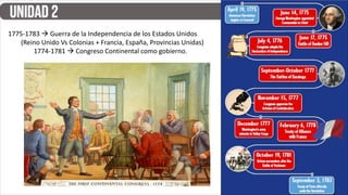 1775-1783  Guerra de la Independencia de los Estados Unidos
(Reino Unido Vs Colonias + Francia, España, Provincias Unidas)
1774-1781  Congreso Continental como gobierno.
 