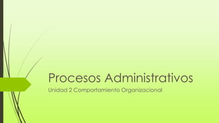 Procesos Administrativos
Unidad 2 Comportamiento Organizacional
 
