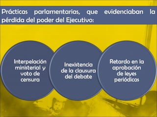 Prácticas parlamentarias, que evidenciaban la
pérdida del poder del Ejecutivo:
 