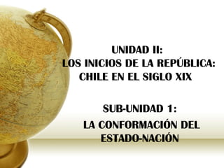 UNIDAD II:
LOS INICIOS DE LA REPÚBLICA:
   CHILE EN EL SIGLO XIX

       SUB-UNIDAD 1:
   LA CONFORMACIÓN DEL
      ESTADO-NACIÓN
 